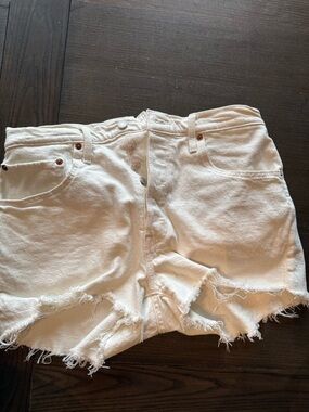 Levi's White Distressed Button-Fly Denim Shorts